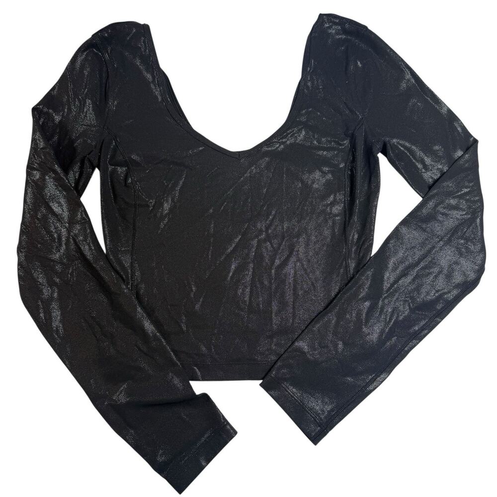 Lululemon Align Shine Radiate Foil Press Long Sleeve Crop Top Black Size 2